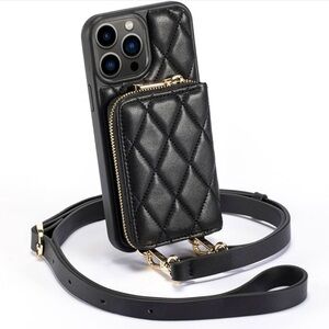 LAMEEKU Quilted Leather Crossbody Wallet Case Compatible with Iphone 13 Pro Max